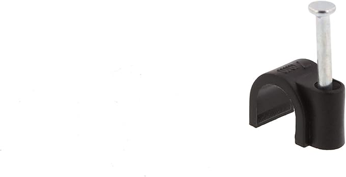 Secure 7mm Black Round Nail Cable Clip for Coax, Ethernet, and Telephone Cable Management - 100 Pack