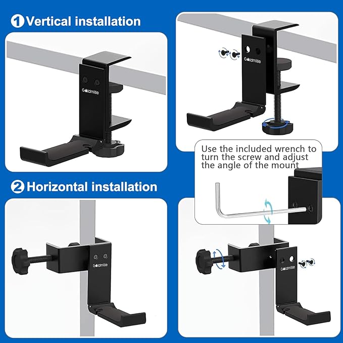 2 Pack Aluminum Headphone Stand Hanger Foldable with Cable Clip - Headset Holder Clamp Hook Under Desk, Save Your Space While Working & Gaming