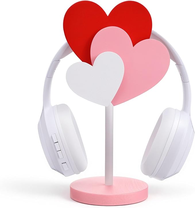 Yookeer Red Heart Headphone Stand Decor Cute Wood Headphone for Gamer Room Office Desk Gifts for Girlfriend Office Worker, Valentine's Day Gamer Gifts for Women