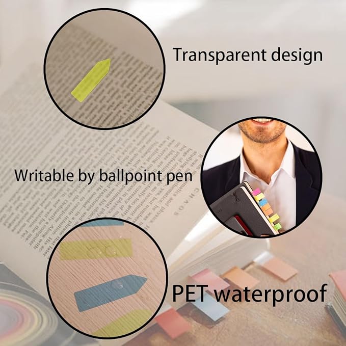 1200 Pcs Arrow Fluorescent Translucent Sticky Note Flags, Sticky Index Tabs, Translucent Arrow Flags, Small Sticky Notes Flag, Page Markers for Annotating Books(5 Colors, 6 Sets)