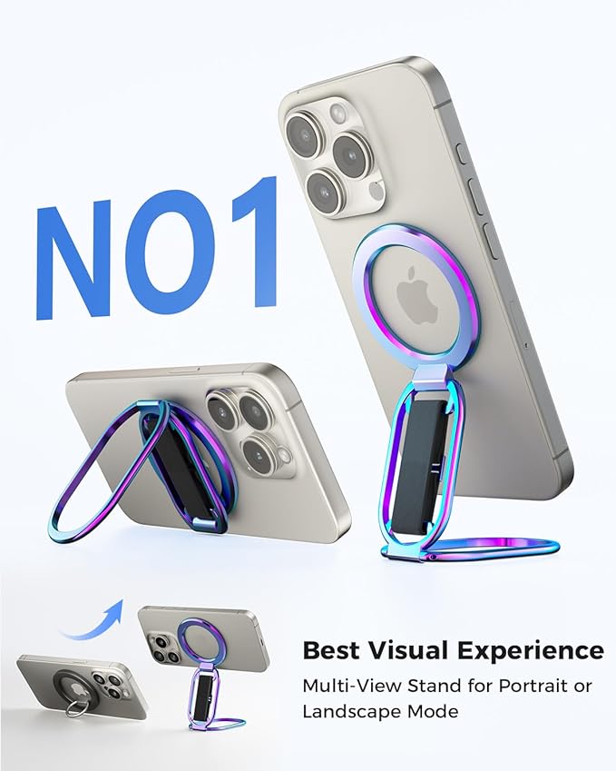 [2025 Newest] SUPERONE for Magsafe Phone Grip for Magnetic Kickstand Compatible with Mag Safe Finger Loop, 4-in-1 Phone Ring Holder Strap for Magnetic iPhone 17/16/15/14/13/12 (Silver)