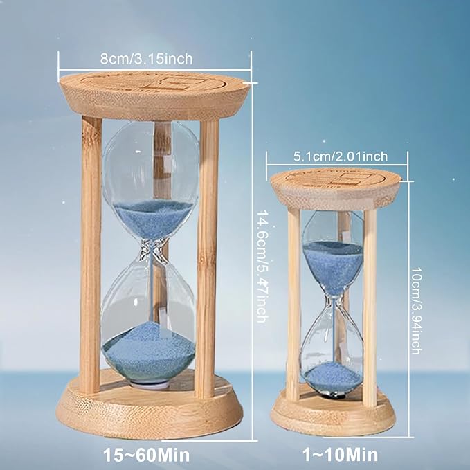 Wooden 5 Minute Sand Timer,Bamboo Hourglass,Blue Sandglass Timer,reloj de Arena- Decorative Timer for Classrom,Office,Cooking,Baking,Game,Desk Decor & Gift