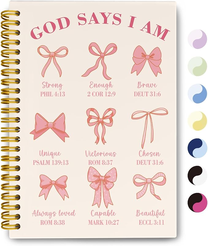 Bible Journal for Women, Christian Prayer Journal Pink Notebook Gifts for Teen Girls Kids, Bible Study Supplies, Coquette Preppy Bows Cute Church Faith Journaling Hardcover Spiral Notebook 5.5 X 8.3