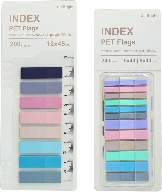 UniBright Sticky Index Tabs Combo Pack Tabs for Notebooks Page Markers Page Tabs Book Tabs and Annotation Tabs Assorted Morandi Colors (440)