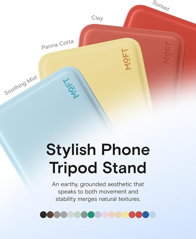 MOFT Phone Stand, Magnetic Phone Tripod Stand Stain-Resistant MOVAS Leather & Angle Adjustment & Strong Magnets Tripod for iPhone 17/16/15/14/13/12 (Included Metal Ring)-Sunset