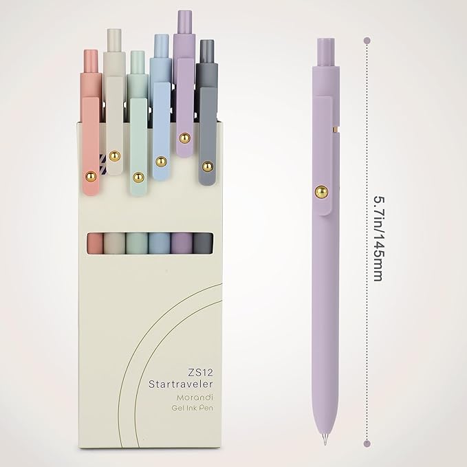 FIOVER Gel Pens, 6pcs 0.7mm Fine Point Black Ink, Smooth Writing Pens for Journaling, Nurse Aesthetic Cute Office School Supplies, Gifts for Women and Men (6Pcs Morandi-Black Ink) (Pack of 2)