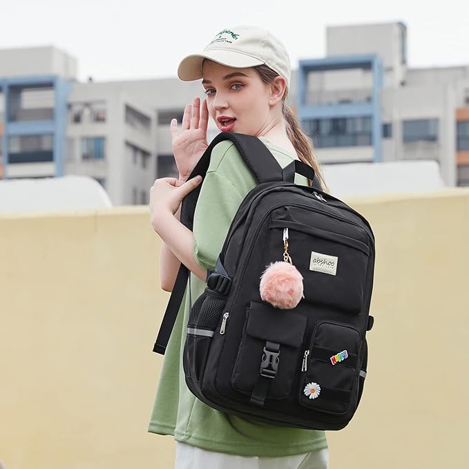 abshoo Big Student Laptop Backpack For College Women Middle High School Teen Girls Bookbag Travel Daypack (Black) | For College, Middle High School, Bookbag, Travel Daypack