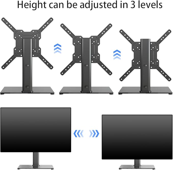 Universal TV Stand Base, Table Top TV Stand for 17-55 Inch LCD/LED TVs, Height Adjustable Monitor Mount Stand with Tempered Glass Base Holds up to 88lbs VESA 400x400mm, TS102