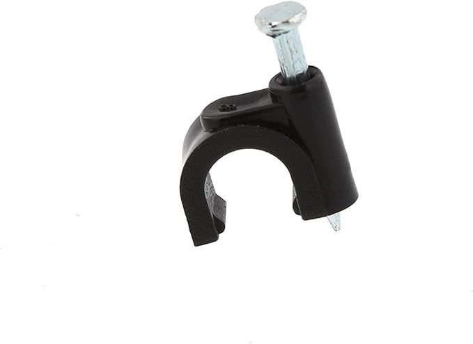Secure 8mm Black Round Nail Cable Clip for Coax, Ethernet, and Telephone Cable Management - 100 Pack