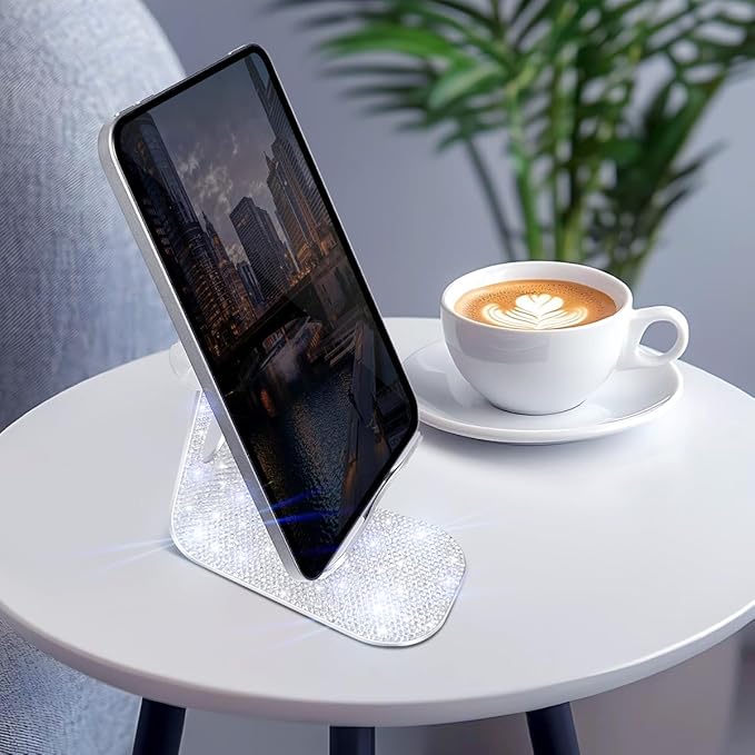 Bling Crystal Tablet Stand for Desktop,Glitter Adjustable Tablet Holder,Stand Dock Holder Compatible with iPad Pro 11,9.7,10.5,12.9 Air Mini 4 3 2, Kindle, Nexus,4-13" Tablets (Silver)