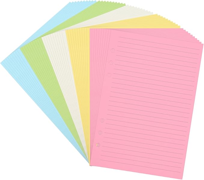 A5 Lined Notebook Paper,Color Loose Leaf Paper for 6-Ring Binder Planner Organizer, 6-Hole Binder Refill Paper Insert, 50 Sheets/100 Pages,Ruled (8.25 x 5.6") (1)