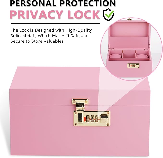 OZCHIN Large Bamboo Box with Combination Lock Decorative box for Home Great Gift Choice Storage Lockbox with Storage Jar, Christmas Gifts for Men Women