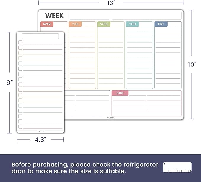 Magnetic Weekly Calendar Whiteboard for Fridge, Refrigerator Dry Erase Weekly White Board, Includes Magnetic Weekly Planner for Fridge with 2 List Boards, 4 Markers + Eraser