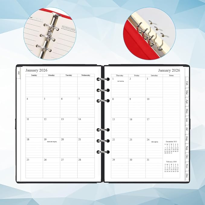 2026 Monthly Planner Refills, Two Pages Per Month,Jan 2026 to Dec 2026, A5 Size,5.8" x 8.25",6-Hole Punched,2026 planner inserts