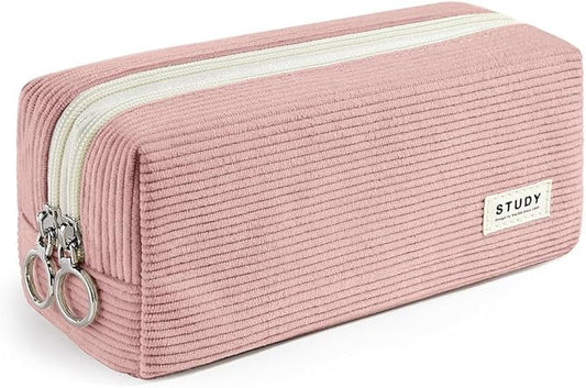KALIDI Large Pencil Case Corduroy Pencil Pouch Box Cute School Supplies for Teen Girls Boys, Dusky Pink