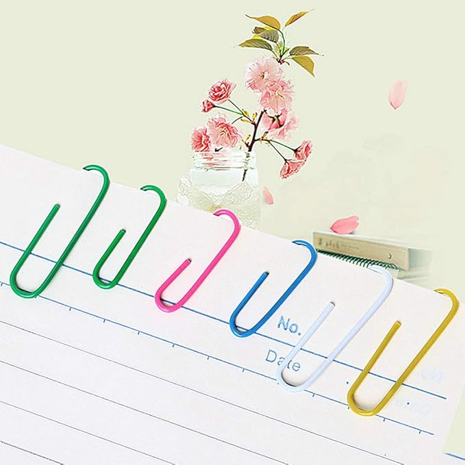 500 PCS Colored Paper Clips, Medium 33 mm/1.3Inch Assorted Paperclips Vinyl Coated Clips for Office School Personal (1.3Inch)