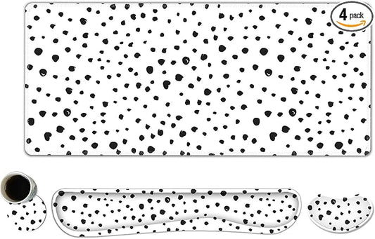 ToLuLu Extended Gaming Mouse Pad, Memory Foam Ergonomic Keyboard Mouse Wrist Rest Support Set, Large Desk Mat with Stitched Edges, Non-Slip Base Mousepad for Home Office Game and Study, Polka Dots