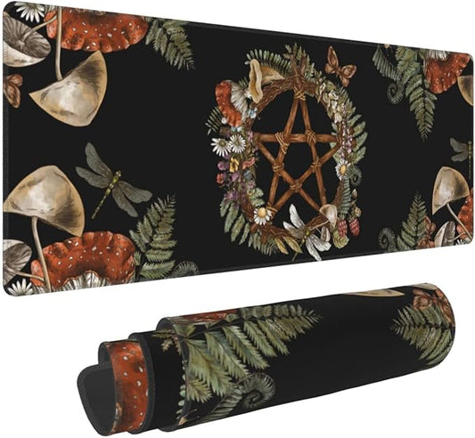 Pentagram Forest Magic Mushroom Witch Black XXL XL Large Gaming Mouse Pad for Desk, Non-Slip Long Extended Keyboard Pads Mousepad Rubber Table Mat 31.5 X 11.8 Inch