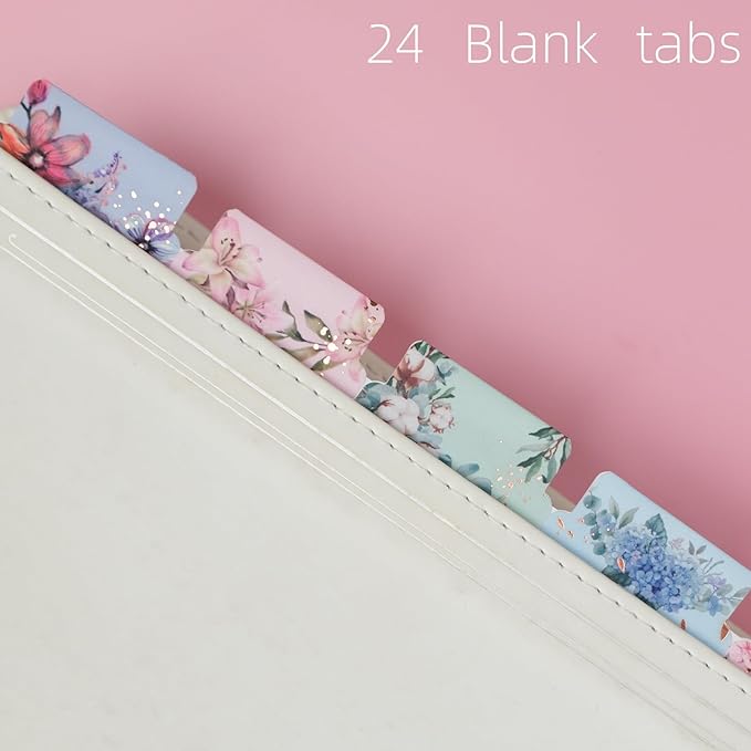 UPAFEXXI-Laminated Planner Monthly Tabs(72 Stickers in Total,24 Month,24 Subject,24 Blank) Calendar Monthly Label Stickers for Planners, Subject Label Adhesive Tabs for Folders, Pages(Floral)