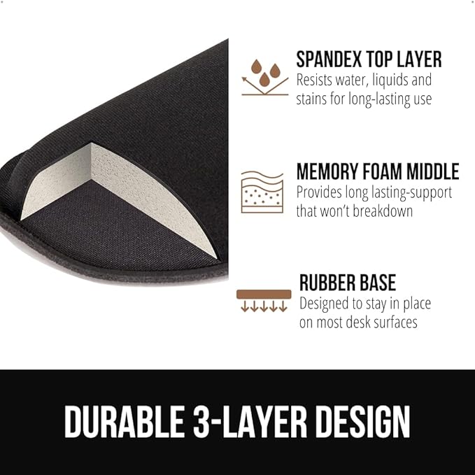 GORILLA GRIP Silky Memory Foam Keyboard Wrist Rest and Mouse Pad for Computer, Ergonomic Typing Support, Desk Office Supplies and Gaming Accessories, Hand & Arm Mousepad Cushions and Coaster Set Black