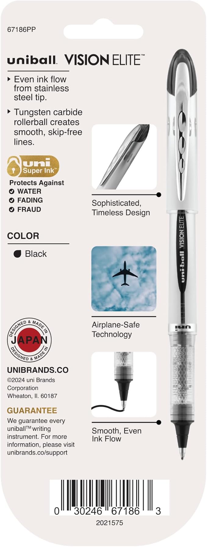 uniball Vision Elite Rollerball Pens, Bold Point (0.8mm), Black, 3 Pack