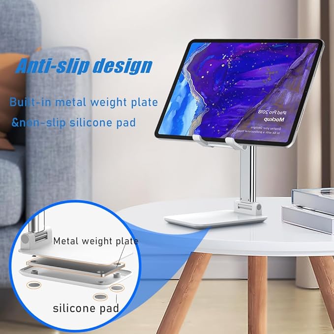 2 Pcs MT-6 Cell Phone Holder, Adjustable Angle and Height, Anti-Slip Silicone Pad, Foldable and Portable, Compatible with 4-8 Inch Devices(Green+White)