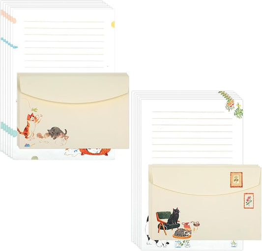 Cute Cat Stationery Set 12 PCS Vintage Letter Paper Writing Kit Personalized Stationary Paper and 6PCS Envelopes Set for Women,Pen Pal Supplies Business Papers Handwriting Holiday Greetings