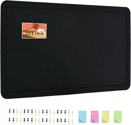 Vuzvuv Black 28"x16" Large Cork Board with 50 Push Pins & Sticky Notes, Self-Adhesive Bulletin Board for Wall, Felt Pin Vision Board for Paste Notes,Schedules Offices Home