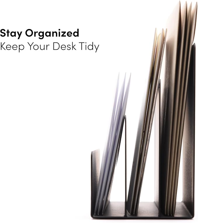 Desktop Mail Organizer – 3-Slot Black Metal Letter Holder and Bill Sorter for Office and Home