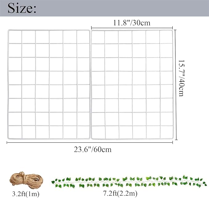 DIJIAHUA 2 Pack Wall Grid Panel Wire Photo Wall Pictures Display Board with Accessory Wall Storage Organizer Memo Board Over Desk Décor for Home, Office and Dorm, White
