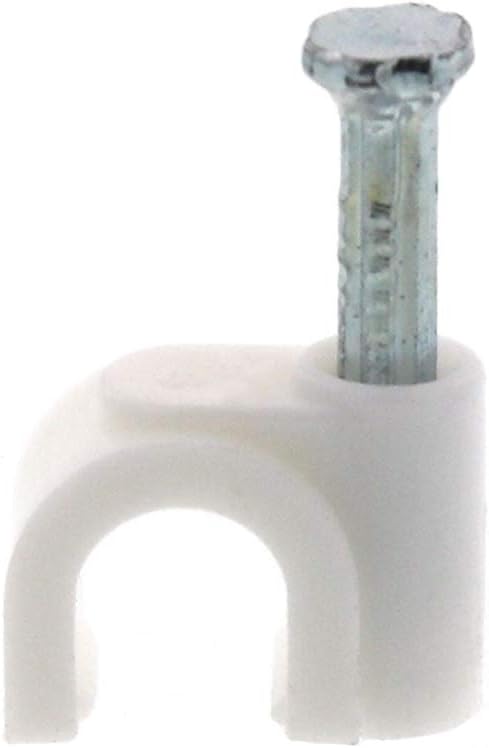 Secure 6mm White Round Nail Cable Clip for Coax, Ethernet, and Telephone Cable Management - 100 Pack