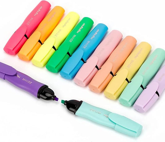 ZEYAR Aesthetic Highlighter Pen, Chisel Tip Marker Pen, AP Certified, Assorted Colors, Water Based, Quick Dry, Cute Highlighters, Patented Product (6 Macaron Colors & 6 Candy Colors)