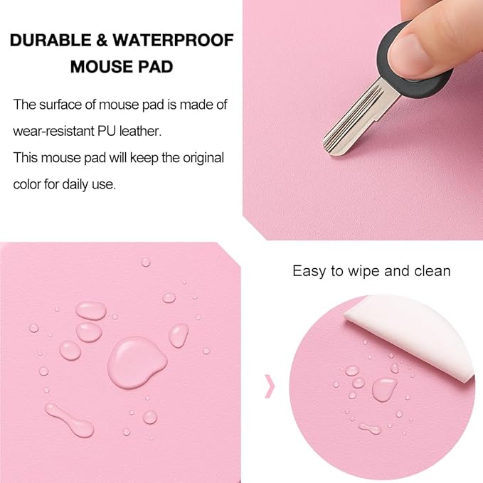 ProElife Premium Cute Round Mouse Pad Mat Waterproof PU Leather 8.66-Inch Mousepad with Anti-Skid Base Stitched Edge for Home Office Gaming Computer Laptop Accessories (Pink)