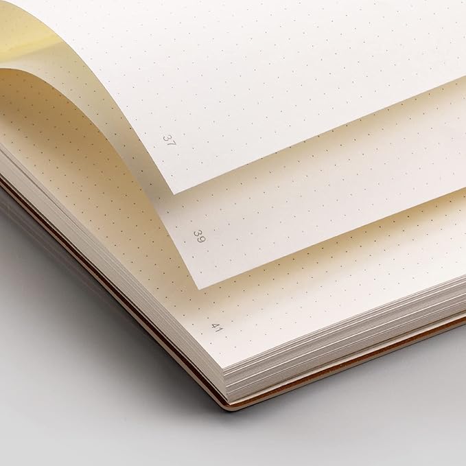 EMSHOI Dotted Journal Notebook, B5 Large Softcover Leather Journal, 192 Numbered Pages 100gsm Thick Dot Grid Notebook for Bullet Journaling Drawing Women Men Work School, 7.48"x10.15"-Khaki