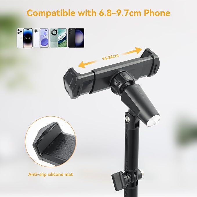 UTEBIT Adjustable Phone Stand for Desk, 11.8''-17.7''Height Adjustable Phone Holder for Desk Recording, Retractable Cell Phone Tablet Stand Holder for 5.5''-9.5''Screen iPhone 17 16 15 Pro Max Android