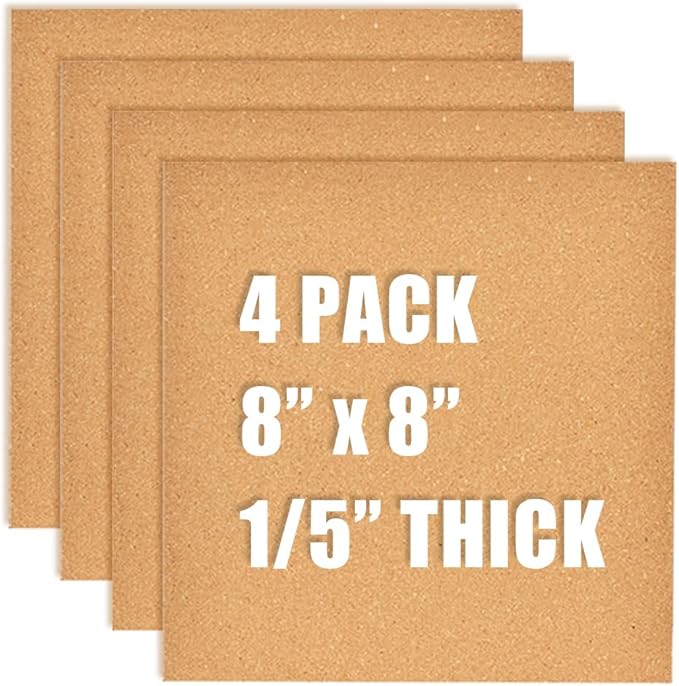 8x8 Cork Board Tiles Bulletin Board, 1/5" Thick Small Square Cork Boards for Walls, Self-Adhesive Cork Tiles for Home, Office, School, Bulletin Board Decorations(5mm,4pc)