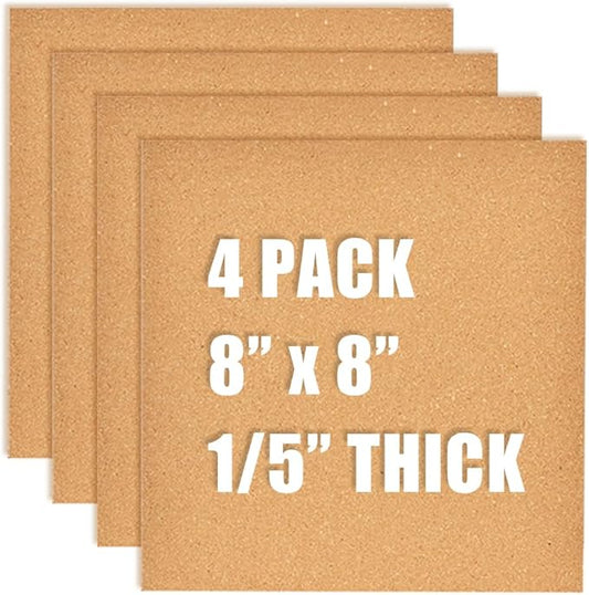8x8 Cork Board Tiles Bulletin Board, 1/5" Thick Small Square Cork Boards for Walls, Self-Adhesive Cork Tiles for Home, Office, School, Bulletin Board Decorations(5mm,4pc)