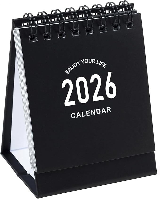 Mini Desk Calendar 2026 - Use January 2026 to June 2027, Small Standing Desk Calendars with Stickers for Home Office School, 250gsm Thick Paper (Mini Black)