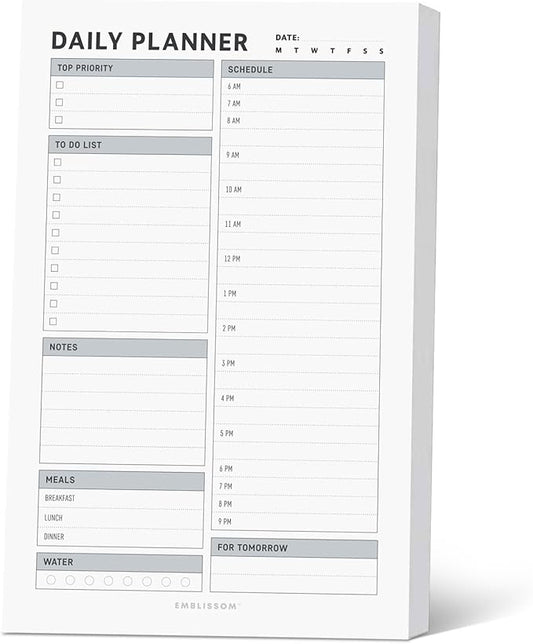 Daily Planner Notepad, 5.5 x 8.5" Tear-Off Pad – 70 Undated Sheets Focus-Enhancing Desktop Organizer with Hourly Schedule, To-Do List for Work, School (White, Checkbox, 1 Pack)