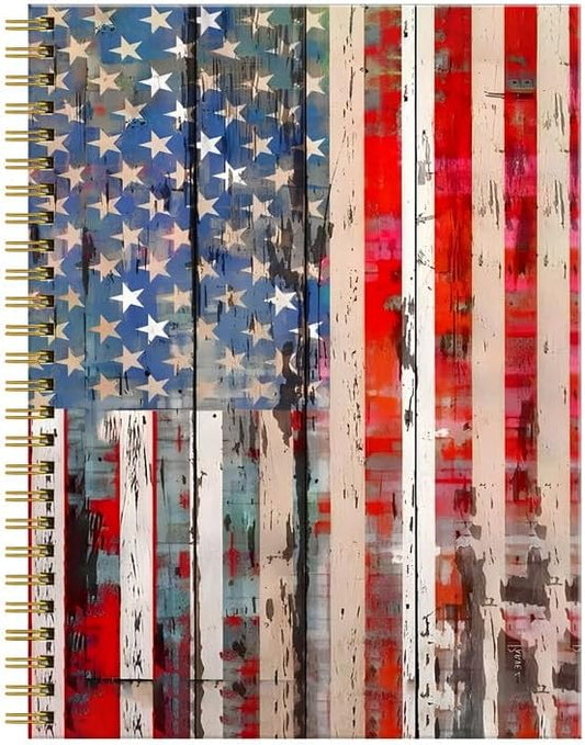 Spiral Journal Notebook for Women,A5 College Ruled Notebooks 6"x 8.4", 120 Pages (60 Sheets) Lined Journal with Premium Thick Paper,Perfect for School Office Home(Old American Flag)