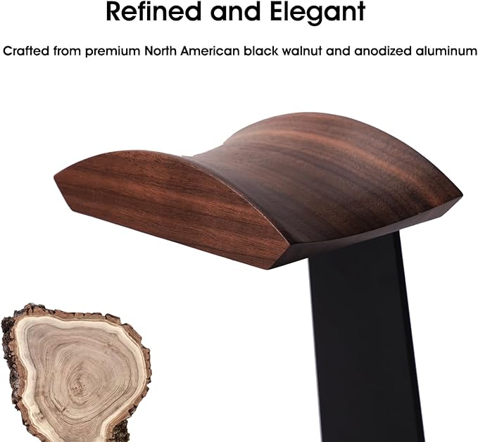 Walnut Headphone Stand, Wood Headset Stand for Desk, Wooden Universal Headphone Holder with Storage Base for Gaming, AirPods Max, Bose,Razer, Sennheiser (Black)