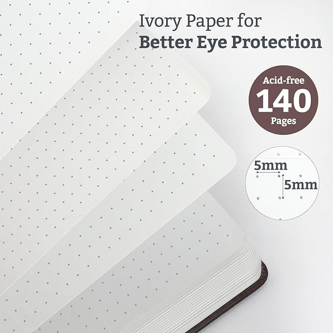 2Pack Bullet Dotted Journal Hardcover Notebook, A5 140 Pages 120Gsm Thick Paper for School,Note Taking,Work,Diary，5.7''*8.3'',Burgundy