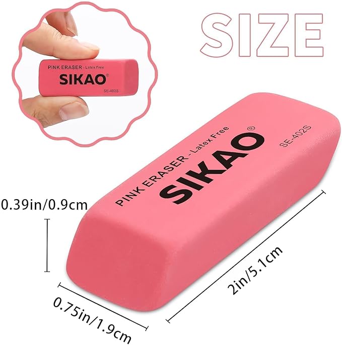 Pink Erasers, 6 Pack Pencil Erasers for Kids – Latex-Free & Smudge-Free Beveled Rubber Erasers for School Supplies, Classroom, Art & Homework
