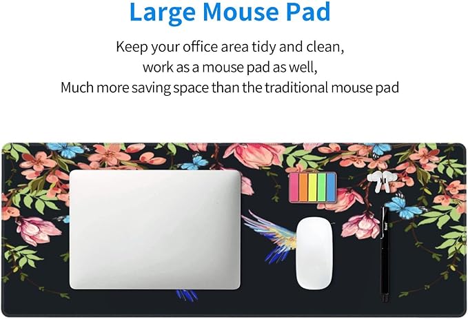 Hummingbirds and Flowers Large Mouse Pad with Stitched Edges Long Non-Slip Rubber Base Mousepad Laptop Keyboard Mat Desk Pad for Office Home Desk Decor, 31.5" X 11.8"