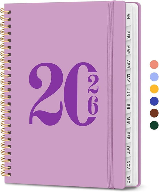 2026 Planner, Weekly and Monthly Calender Planner, Jan 2026 to Dec 2026, Hardcover 2026 Calendar Book with Tabs & Inner Pocket, Office Home School Supplies for Women & Men - A5 (6.3" x 8.5"), Boho Purple
