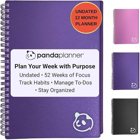 Panda Planner 2026 Undated Weekly Planner – Spiral Notebook 5.75" x 8.25" with 52 Weeks, Habit Tracker & Weekly To-Do Lists – Academic Planner & Productivity Organizer for Home, Office & School (Purple)