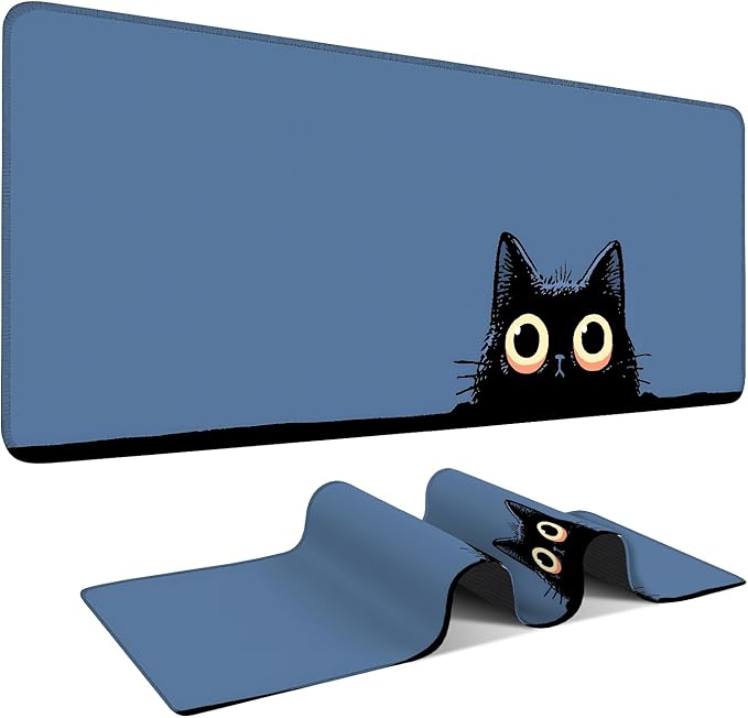 Cat Eyes Extended Mouse Pad XL 31.5"x11.8" – Playful Cat Design Desk Mat – Non-Slip Rubber Base, Stitched Edges