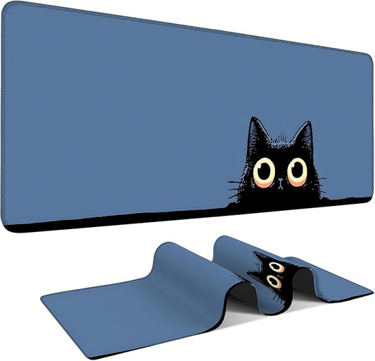 Cat Eyes Extended Mouse Pad XL 31.5"x11.8" – Playful Cat Design Desk Mat – Non-Slip Rubber Base, Stitched Edges