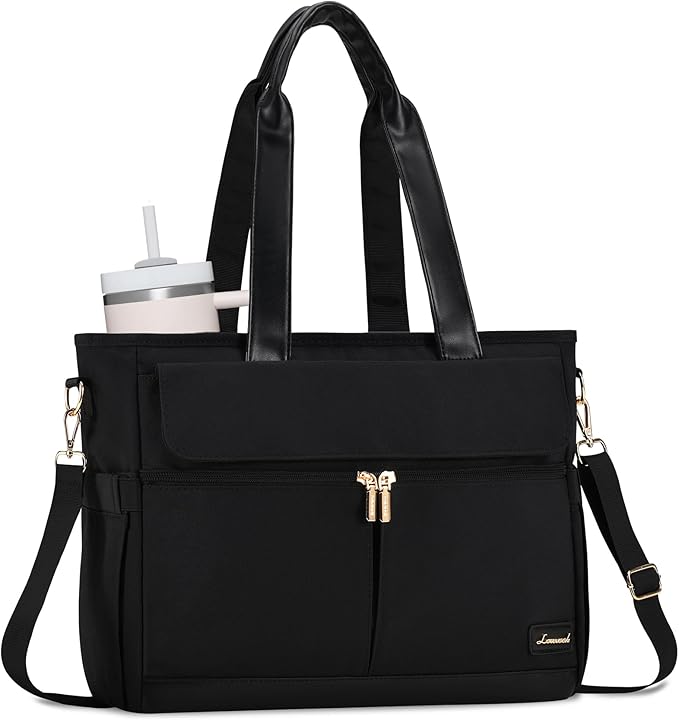 LOVEVOOK Upgrade Version Work Bags for Women 15.6 Inch Laptop Bag Large Capacity Mutiple Pockets Teacher Bag Water Resistant Canvas Tote Bag Purse for Office Travel College Nurse Teacher, Black