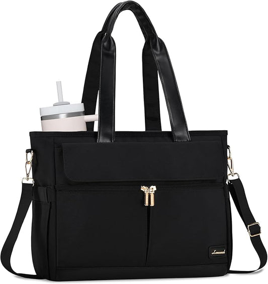 LOVEVOOK Upgrade Version Work Bags for Women 15.6 Inch Laptop Bag Large Capacity Mutiple Pockets Teacher Bag Water Resistant Canvas Tote Bag Purse for Office Travel College Nurse Teacher, Black
